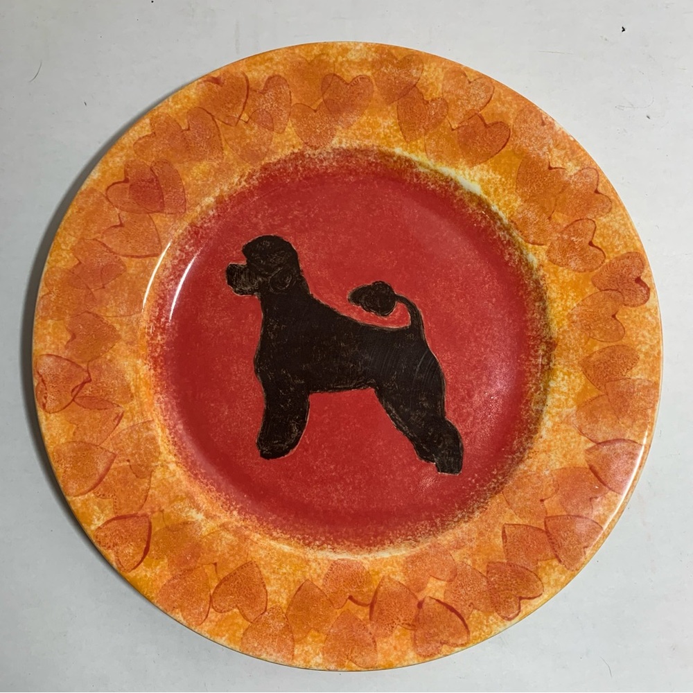 Vintage Hand Painted Portuguese Water Dog Decorative 10” Plate Art Love Hearts